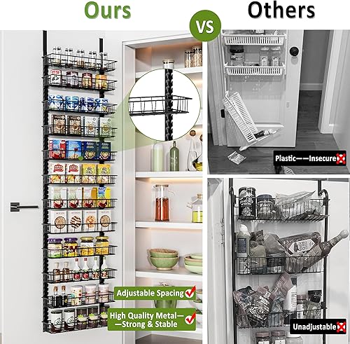 Miniatura 4 de Churboro Estante organizador de despensa sobre la puerta con 12 cestas ajustables, 12 niveles de doble uso, estante de especias para colgar o montar