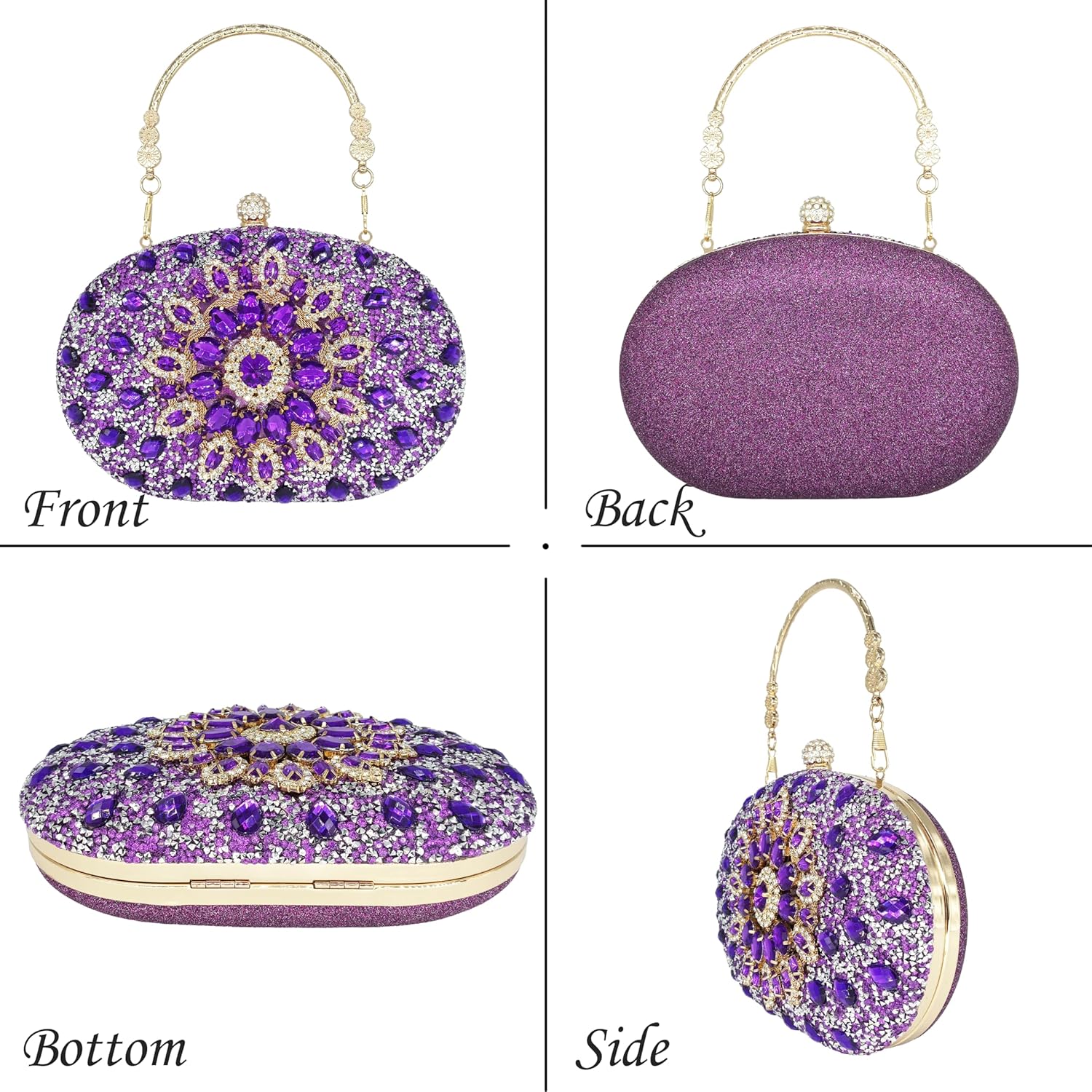 Rhinestone Clutch Purses for Women Evening Wedding Formal Round Pearl Clasp Handbag for Party Prom - Image 6