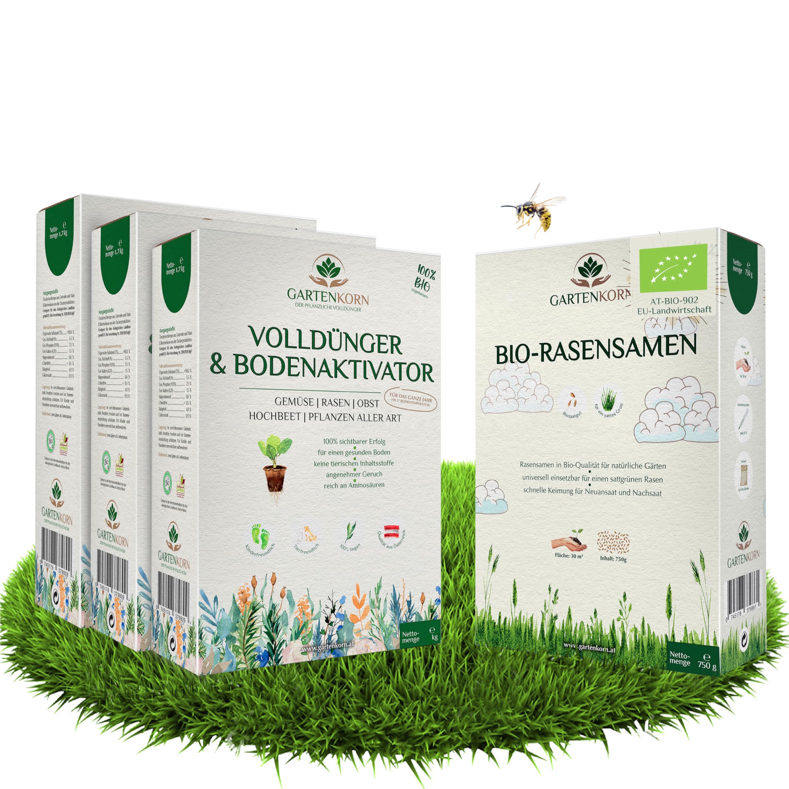 Gartenkorn Bio Rasen Set mit Dnger & Rasensamen fr 30m - Grassamen mit  Langzeit Volldnger & Bodenaktivator fr Lcken & Rasen Nachsaat, organisch  & vegan, unbedenklich fr Kinder und Haustiere : Amazon.de: