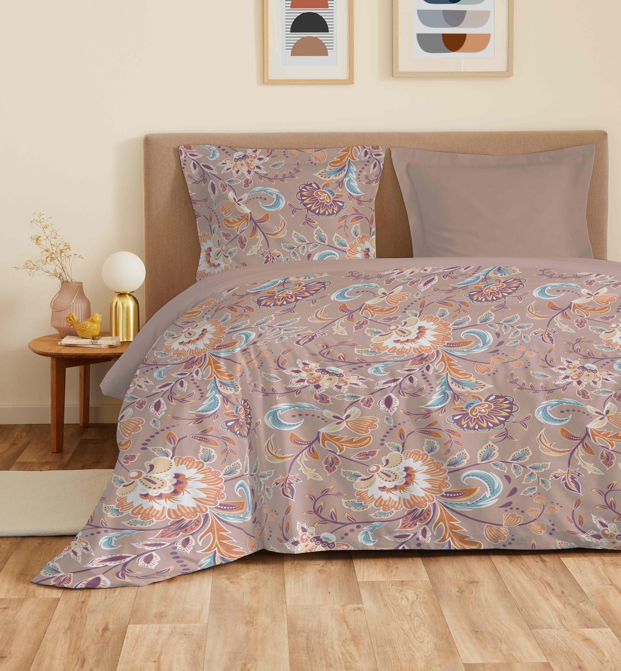 Parure de draps 4 pièces Vanessa pour lit 160 x 200 cm Grande Largeur (Bergame Nude)
