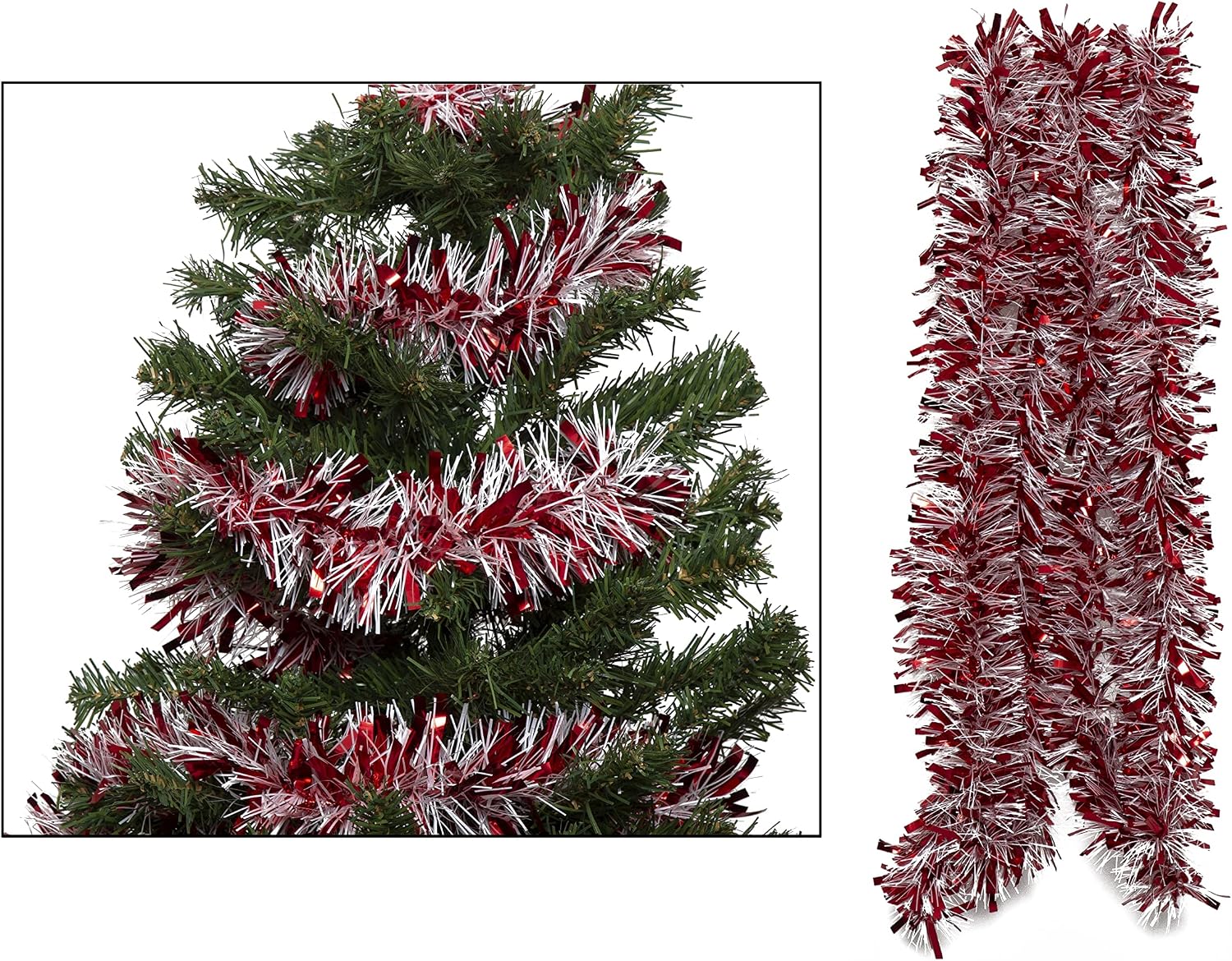 Simply Products 4M Chunky/Fine Cut Christmas Tinsel Garland Decoration (Red & White)