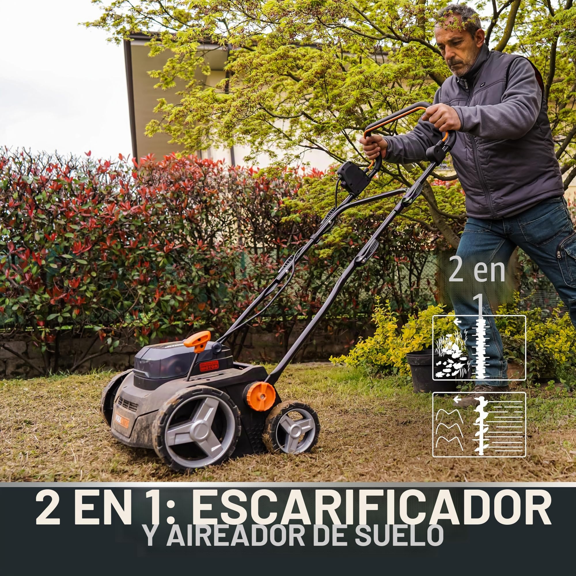 WORX WG855E.9 Escarificador y Aireador de Césped Nitro 40V Brushless Sin Batería, Ancho 36cm, Motor Brushless, 4 Alturas, Bolsa 40L