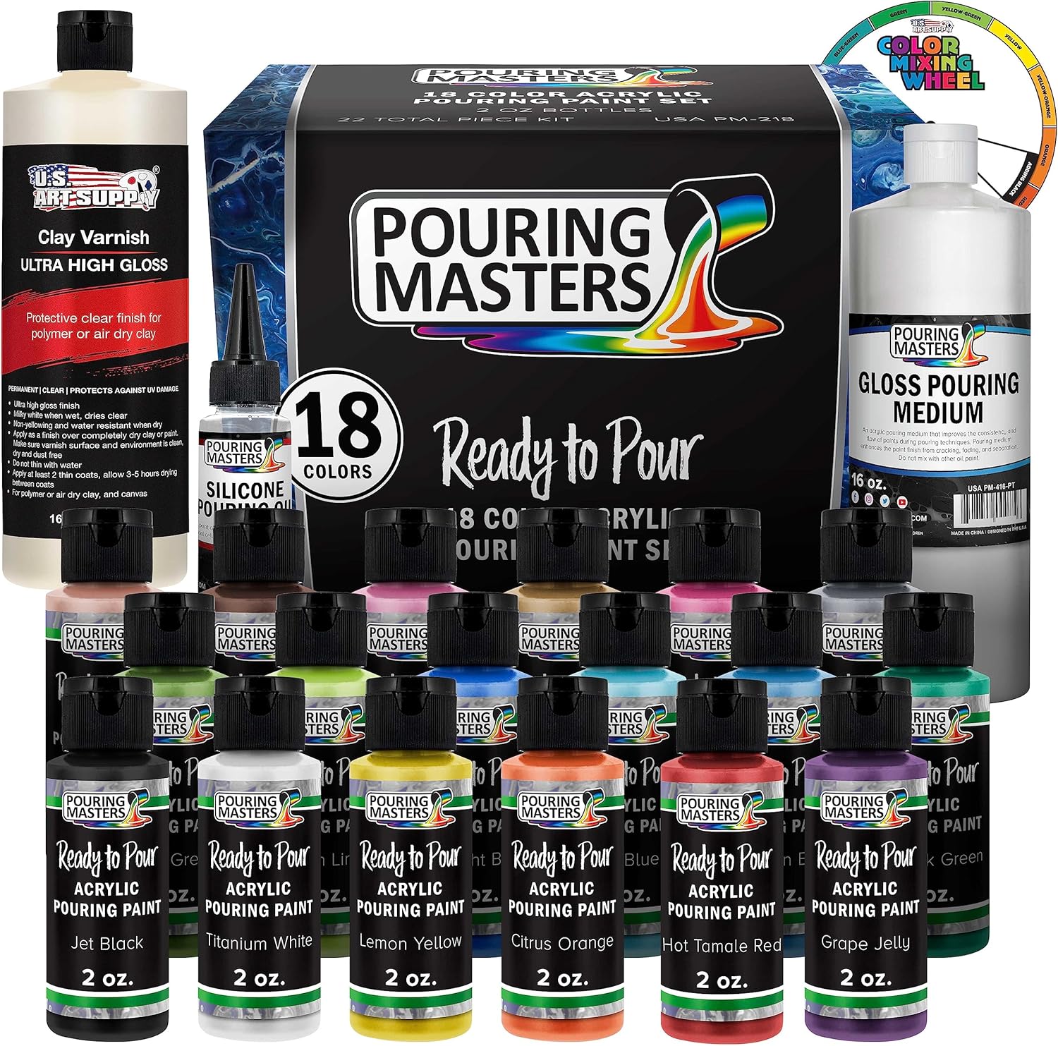 U.S. Art Supply Pouring Masters 18 Color Ready to Pour