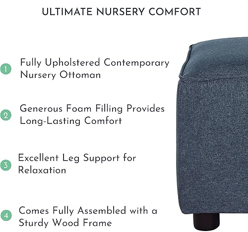 Miniatura 5 de Evolur Holland - Taburete otomano tapizado en azul marino, reposapiés para madres lactantes, montaje sin herramientas, hecho para cada decoración