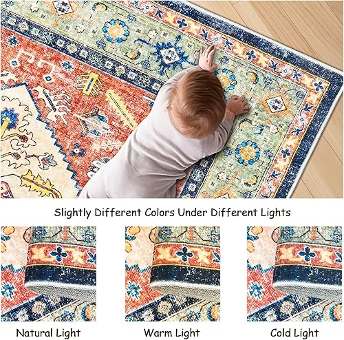 Miniatura 167 de Alfombras de área de 8 x 10 pies para sala de estar, vintage lavable con parte trasera antideslizante, resistente a las manchas, alfombra de área