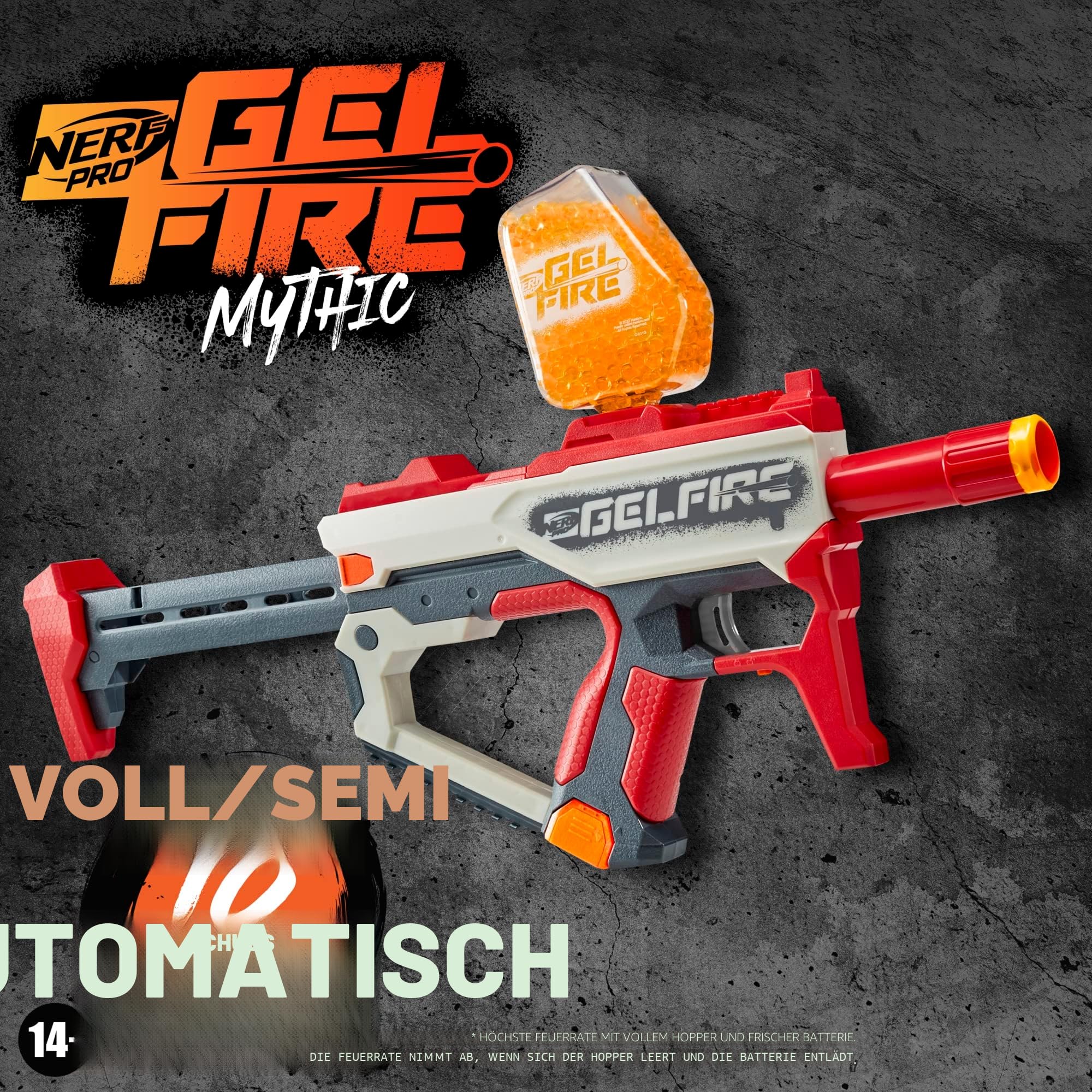 Nerf Pro Gelfire Mythic Blaster 1600 Gelfire Runden Hopper Wiederaufladbarer Akku Brille
