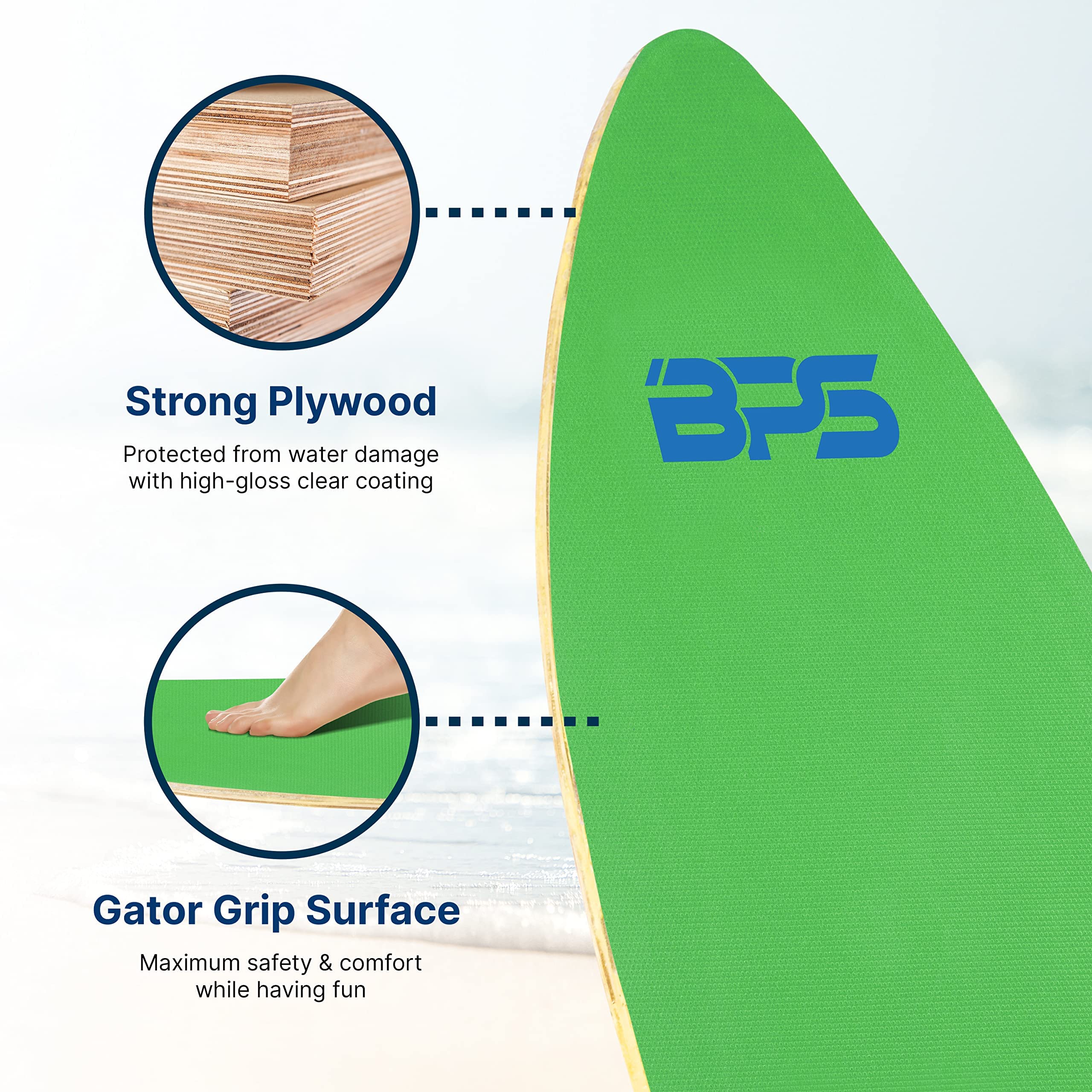 Buy BPS 'Shaka' Skimboard with Colored EVA Grip Pad and High Gloss Clear Coat Wooden Skim