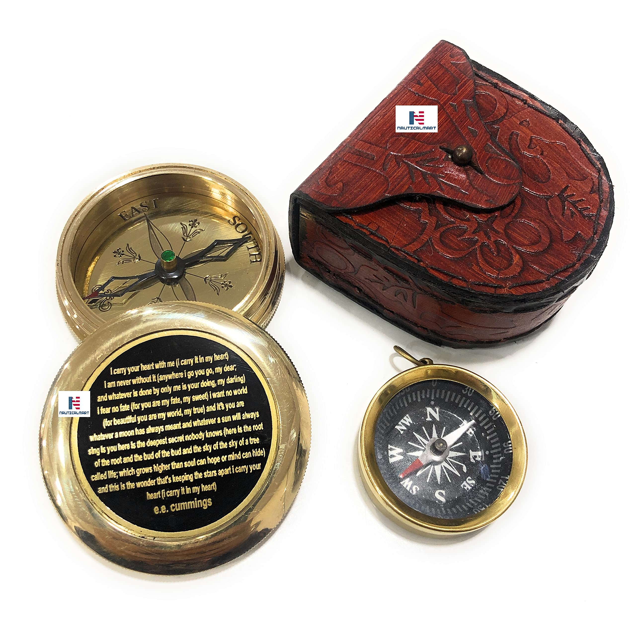 Brass Compass I Carry Your Heart with Me Poem Compass with Mini Compass Combo Gift, Personalized Compass, Groomsmen Gifts, Wedding Gifts, Corporate Gift, Unique Gift