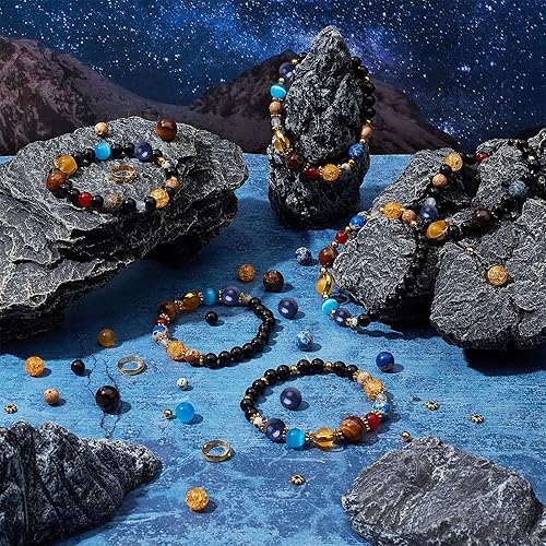 Miniatura 5 de SUNNYCLUE 1 caja de más de 300 piezas de bricolaje 10 juegos de pulseras del sistema solar, Galaxy Universe The Nine Guardian Planets, cuentas de