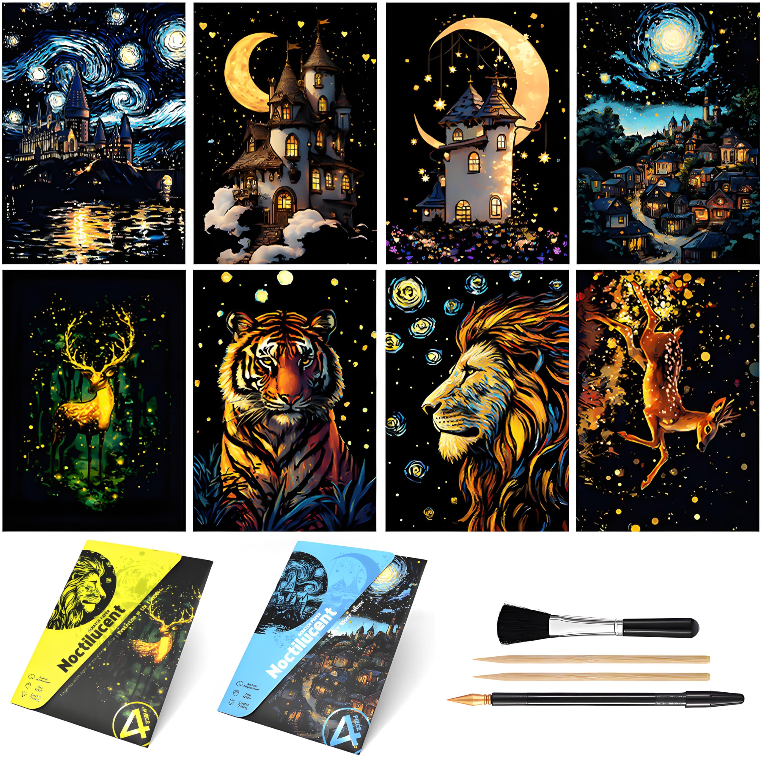 Amazon.com: Glow in The Dark Scratch Art Kit - 8 Sheet Rainbow