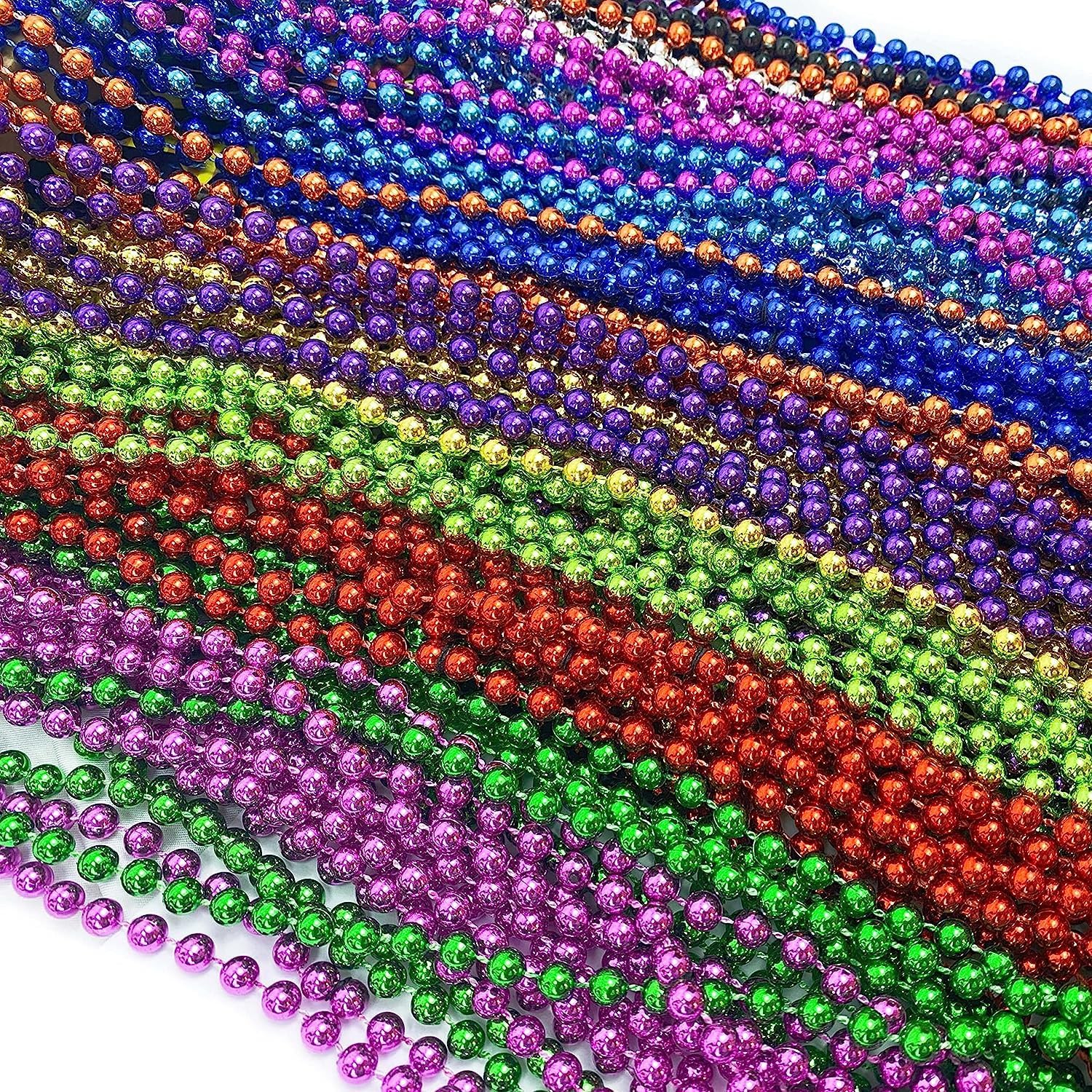 GiftExpress 288 Pack Mardi Gras Beads Bulk Assortment, 33" Metallic Necklaces, Gasparilla Costume Accessory