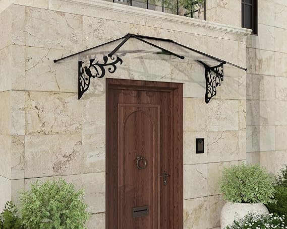 Palram - Canopia Lily 7' x 3' Victorian Door/Window Awning, Black/Clear | Fixed Outdoor Awning DIY Kit for House, Acrylic UV Protected, Durable Galvanized Steel Metal Frame, Weather Resistant