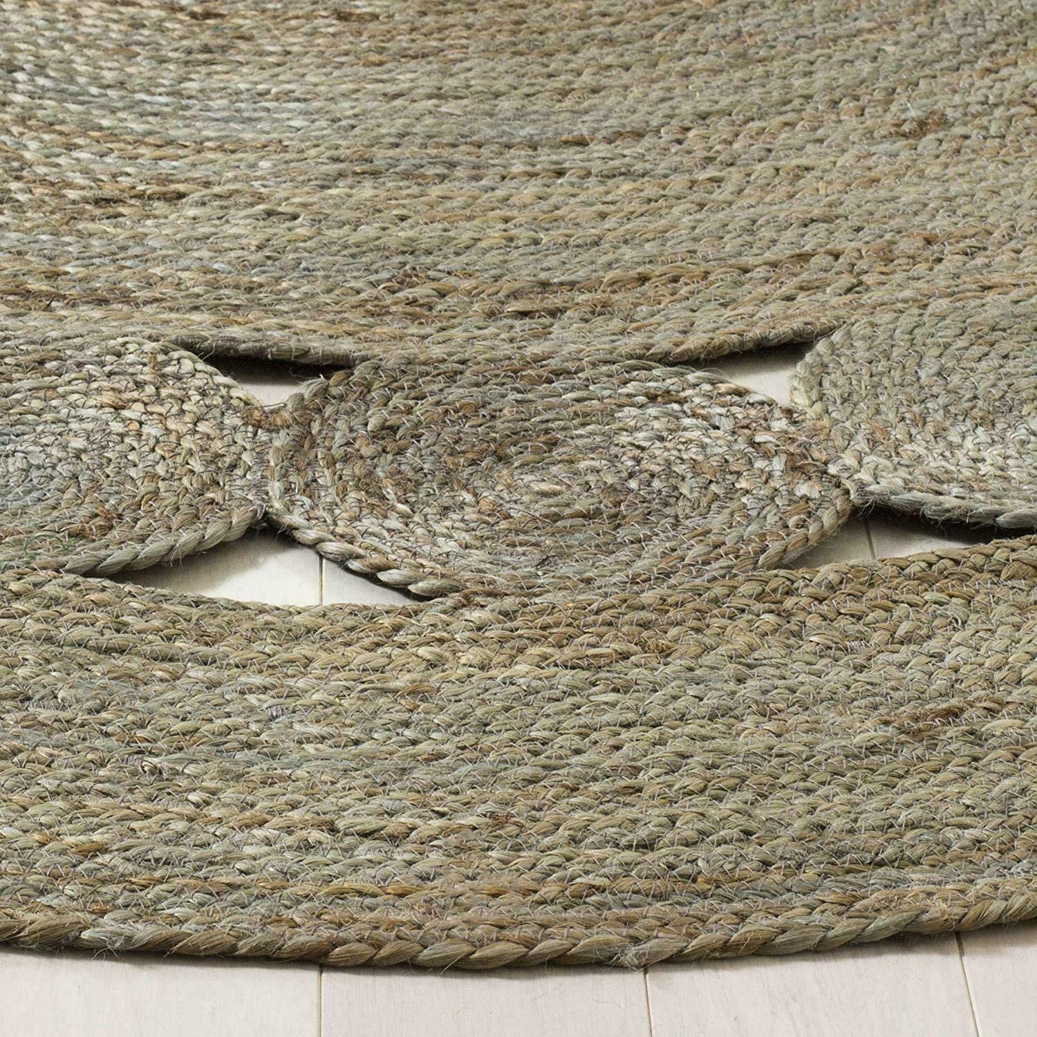 Dywan Okrągły Jutowy Ręcznie Tkany Koło Design Dywanik Szary Kolor Dywan (15 x 15 Stopy)