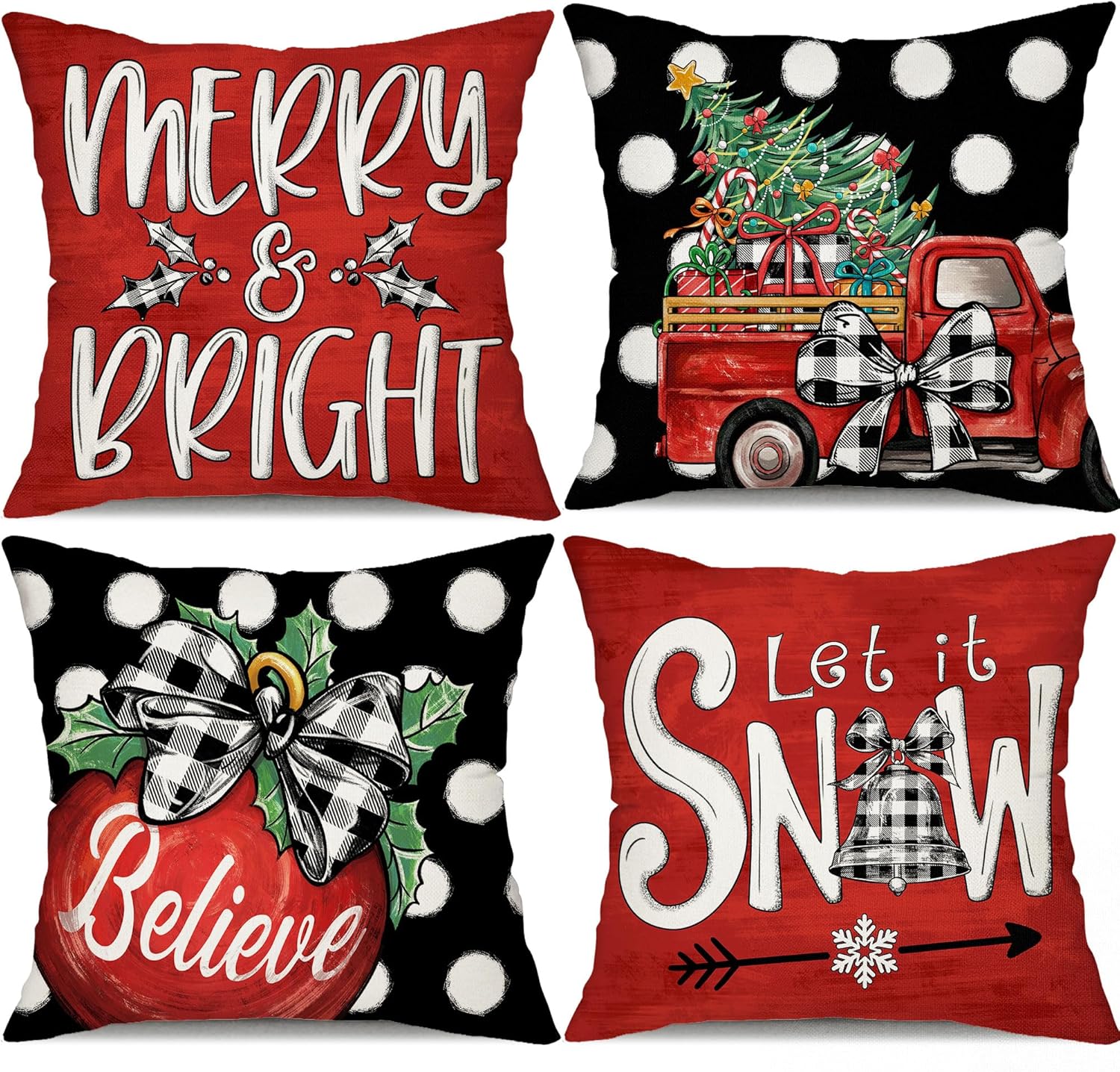 DFXSZ Christmas Pillow Covers 18x18 inch Set of 4 Black and