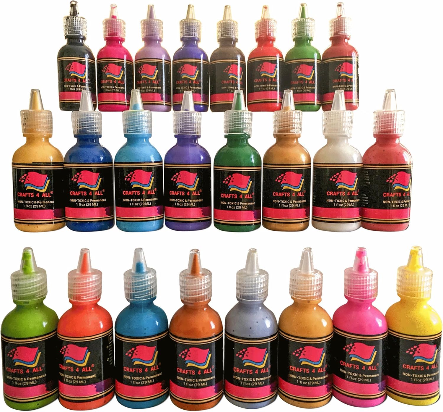 Crafts 4 ALL Fabric Paint Set Set of 24 Permanent, Assorted 3D Paints