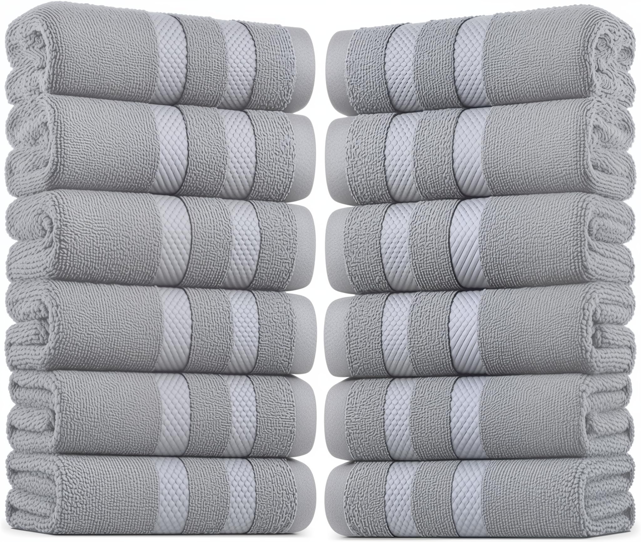 EDB Pack of 12 Large Bath Sheet Towels - 100% Egyptian Cotton Hotel Quality Big Jumbo Bath Towel – 75x150cm, 500-GSM - Highly Absorbent Quick Dry Gym, Spa, Saloon Towels (Silver)