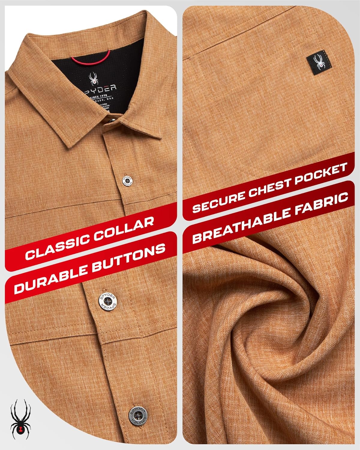 Spyder Mens Short Sleeve Button Down Shirts - Lightweight Stretch Casual Collared Dress Shirts for Men Travel Office Workwear - Image 5