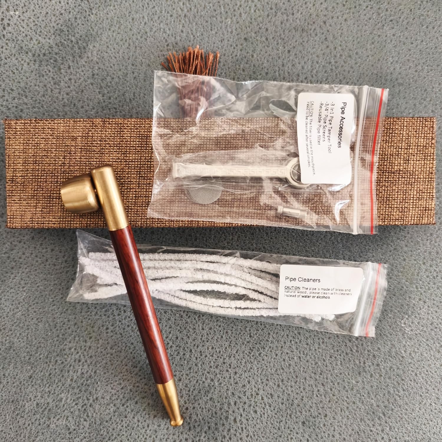 Wood Tobacco Pipe With Stem Bowl, Tom's Wheezes Traditional Chinese Smoking Pipe Accessories Kit Kiseru (Red)