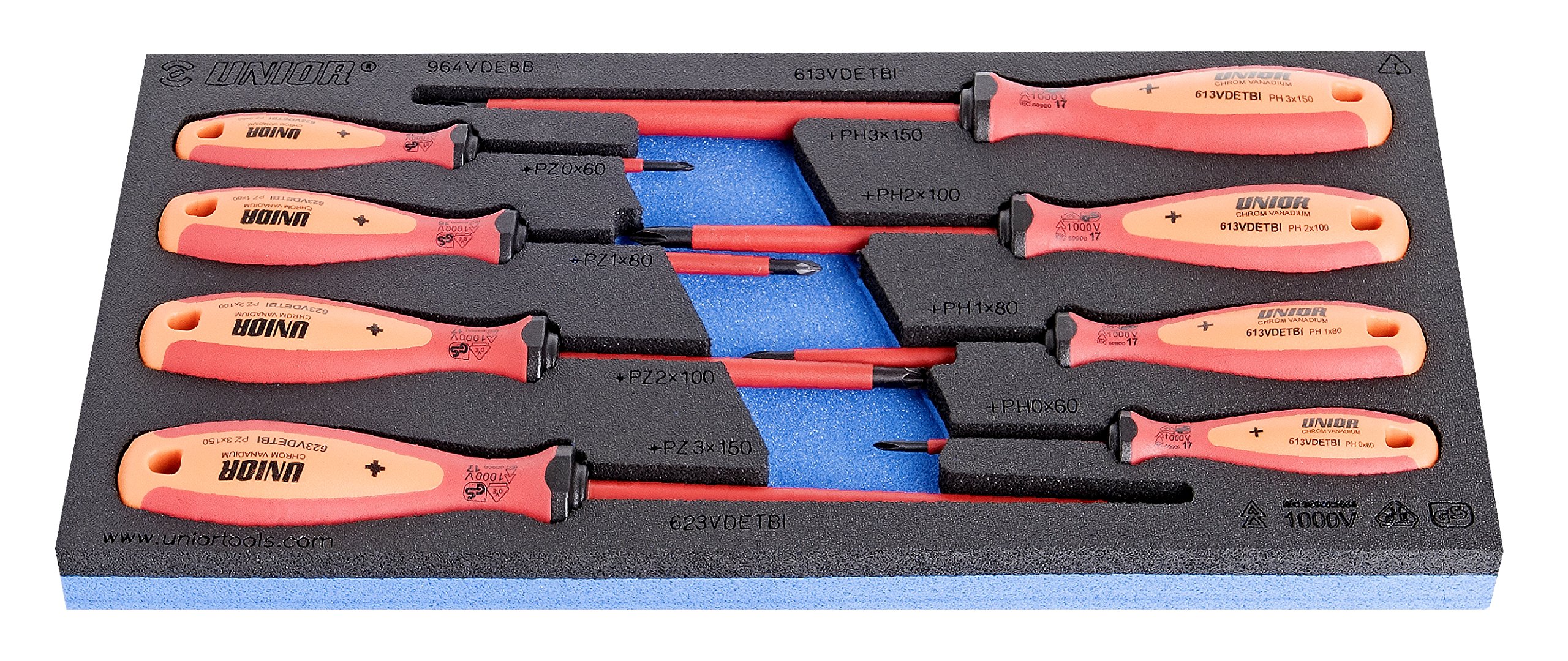 Unior 964VDE8B SOS Module - Electrician 'S Screwdriver Set including 3 Component Grip, PH + PZ, Fully Insulated