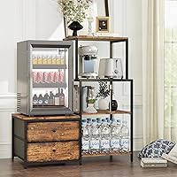 Vista 2 de Soporte para Mini Refrigerador con Almacenamiento, Soporte para Microondas y Mini Refrigerador con Toma de Corriente, Barra de Café, Estante