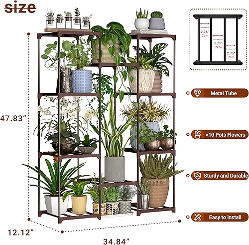 Miniatura 6 de Soporte para plantas de interior y exterior, estante para plantas, 4 niveles, 10 macetas, soporte grande de metal para múltiples plantas, soporte