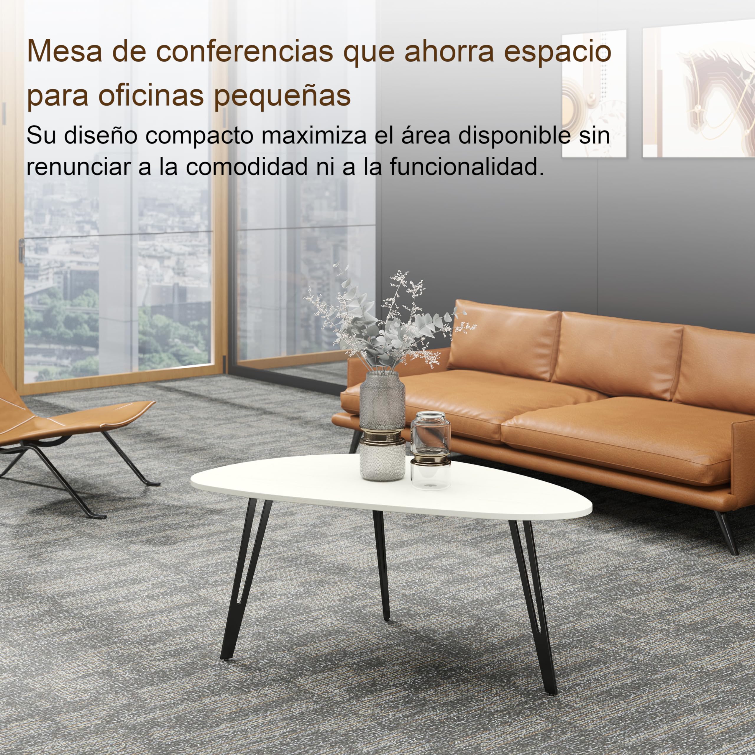 Manora Mesa de Centro Ovalada, Mesa Auxiliar Qequeña, Mesas Bajas de Salon Moderna para Sala de Estar, Oficina o Dormitorio (Blanco, Un Nivel)