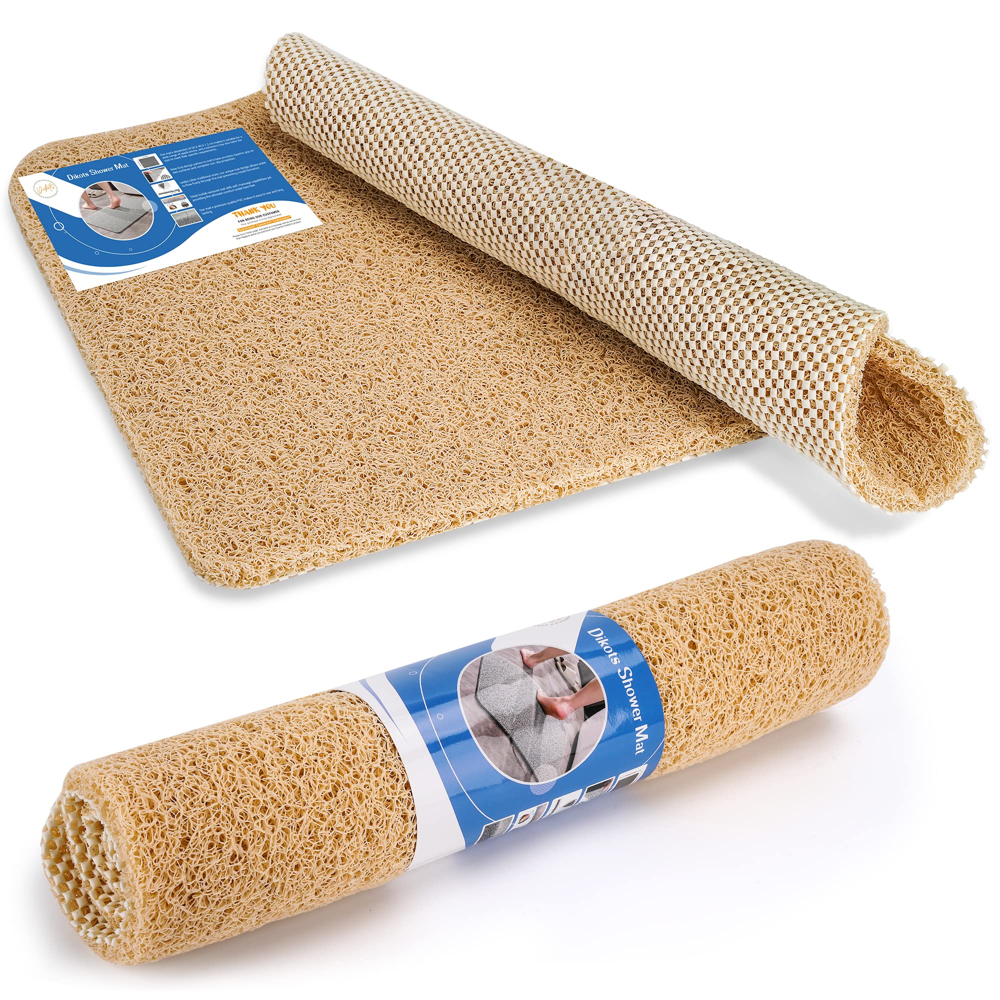 Dikots Beige Soft Shower Mat Non Slip Anti Mould 60 X 40 Cm - Loofah Style Pvc Non Slip Mat For Inside Shower And Wet Places