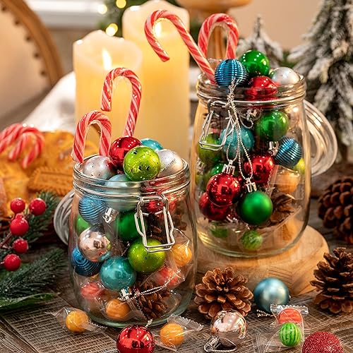 Miniatura 2 de DecorbyHannah - Bolas pequeñas de Navidad de 49 unidades de 1.181 in, adornos inastillables para árbol de Navidad de elfo rojo, verde y azul,