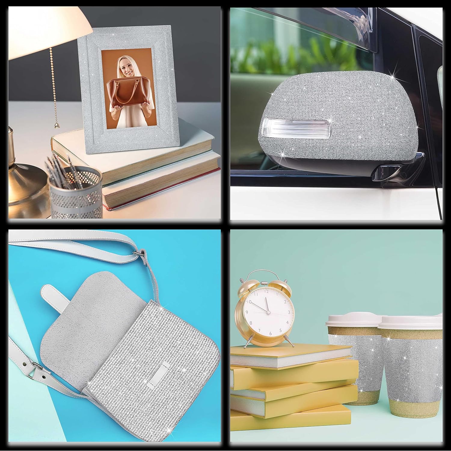 Locacrystal 90250 Pcs Bling Resin Rhinestone Sticker Sheet DIY Self-Adhesive Iron-On Flatback Crystal Gem Sticker Roll for Clothing Cars Furniture Decoration with 2mm Rhinestones(Silver,15.8"x39.4")