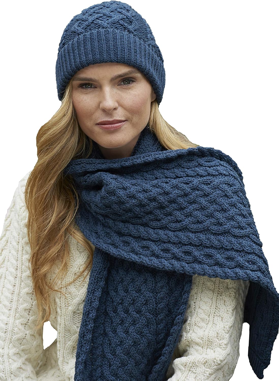 Aran Crafts Irish Soft Cable Knitted Trellis Pattern Scarf (100% Merino Wool)