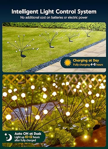 Miniatura 4 de Luces solares de jardín  Paquete de 4 12 luces LED solares de luciérnaga con 2 modos de iluminación, balanceo por el viento, luces decorativas