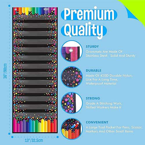 Miniatura 2 de Tabla de bolsillo para horarios diarios, tabla de confeti para aula con 13 + 1 bolsillos, 26 tarjetas reutilizables (13 tarjetas impresas de doble