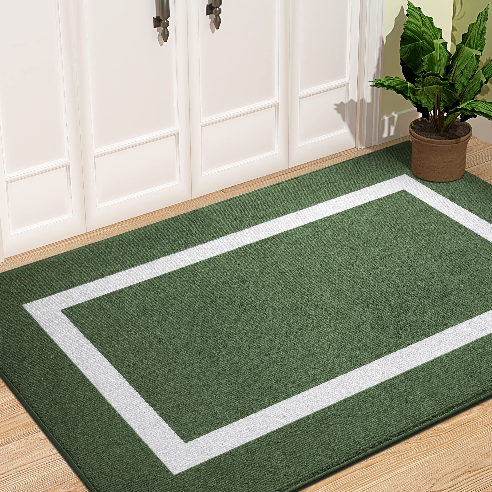 olanly indoor door mat, 47x71, non-slip absorbent resist dirt entrance rug, machine washable low-profile inside entry door rugs for entryway, green