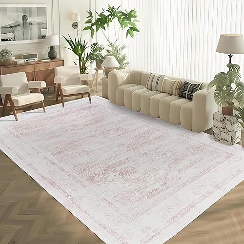 5x7 ft Area Rug Pink – Boho Indoor Rug, Machine Washable, Non-Slip, Low Pile Rug for Living Room, Bedroom, Dining, Home Office