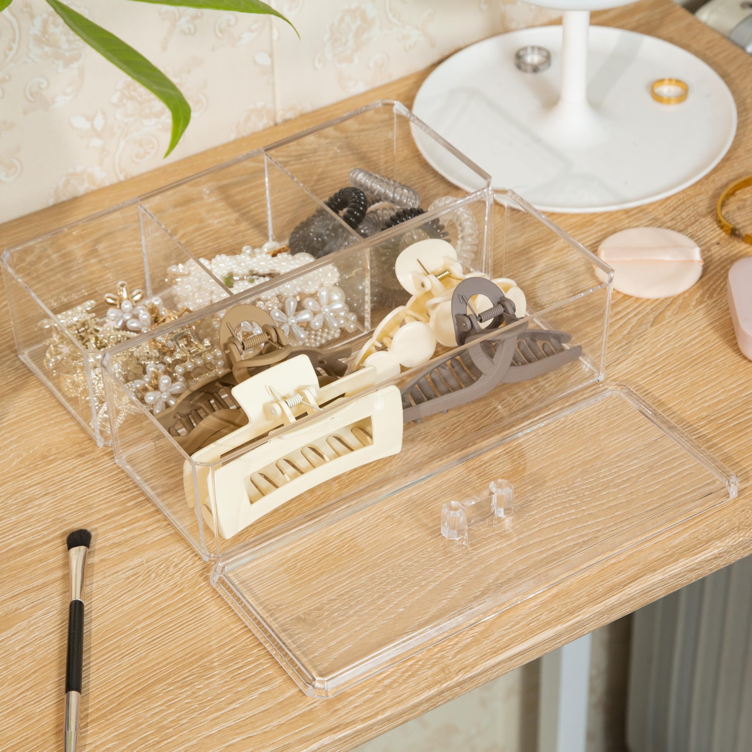 Organizador de accesorios para el cabello de 2 capas para niñas, organizador acrílico para diadema, lazos, pinza para el cabello, organización de hisopos de algodón, soporte para clip para el 4