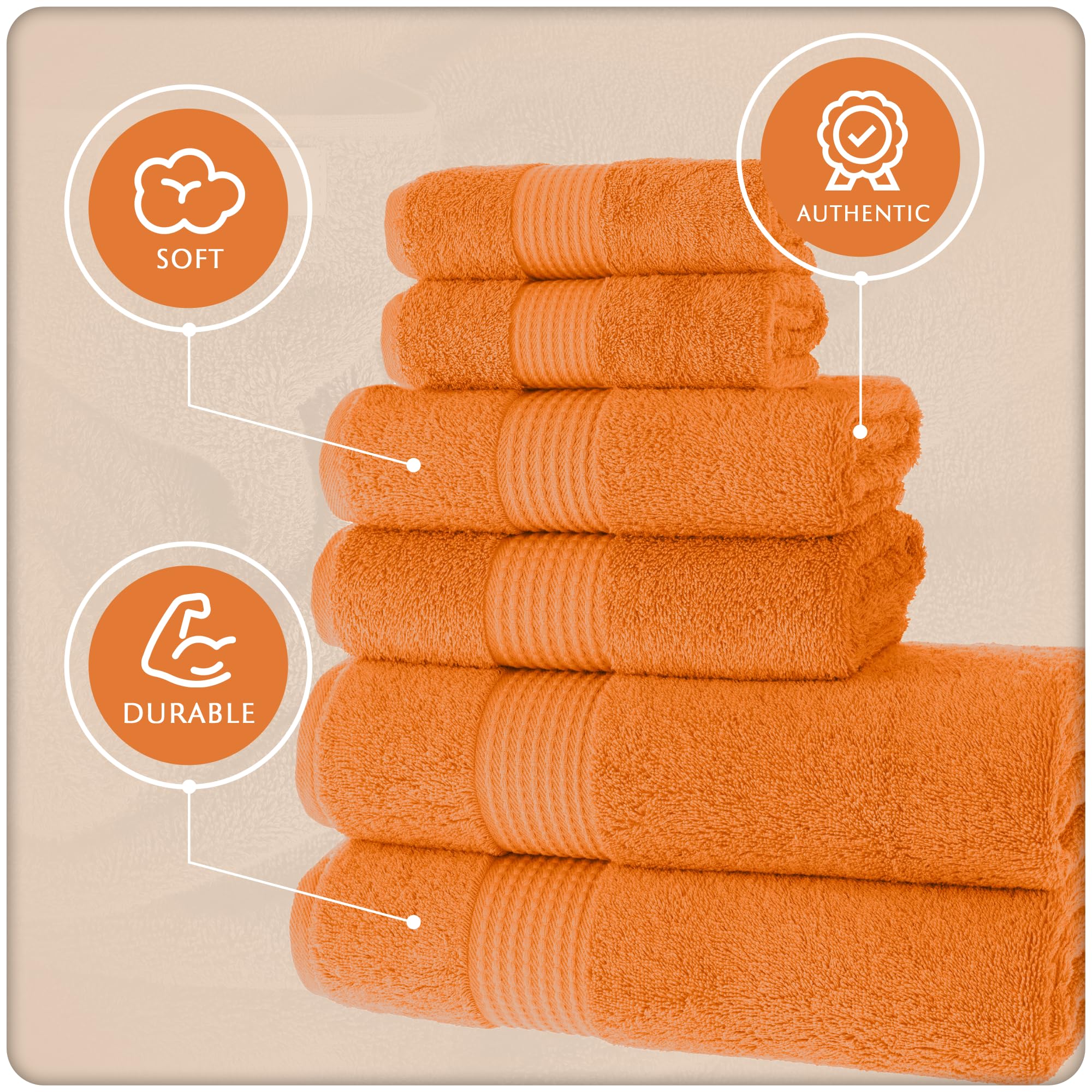 MAURA Basics - Juego de toallas de baño para baño con trabillas para colgar. Juego de 2 toallas de baño, 2 toallas de mano, 2 paños de baño, suaves, duraderas, duraderas y absorbentes, color óxido