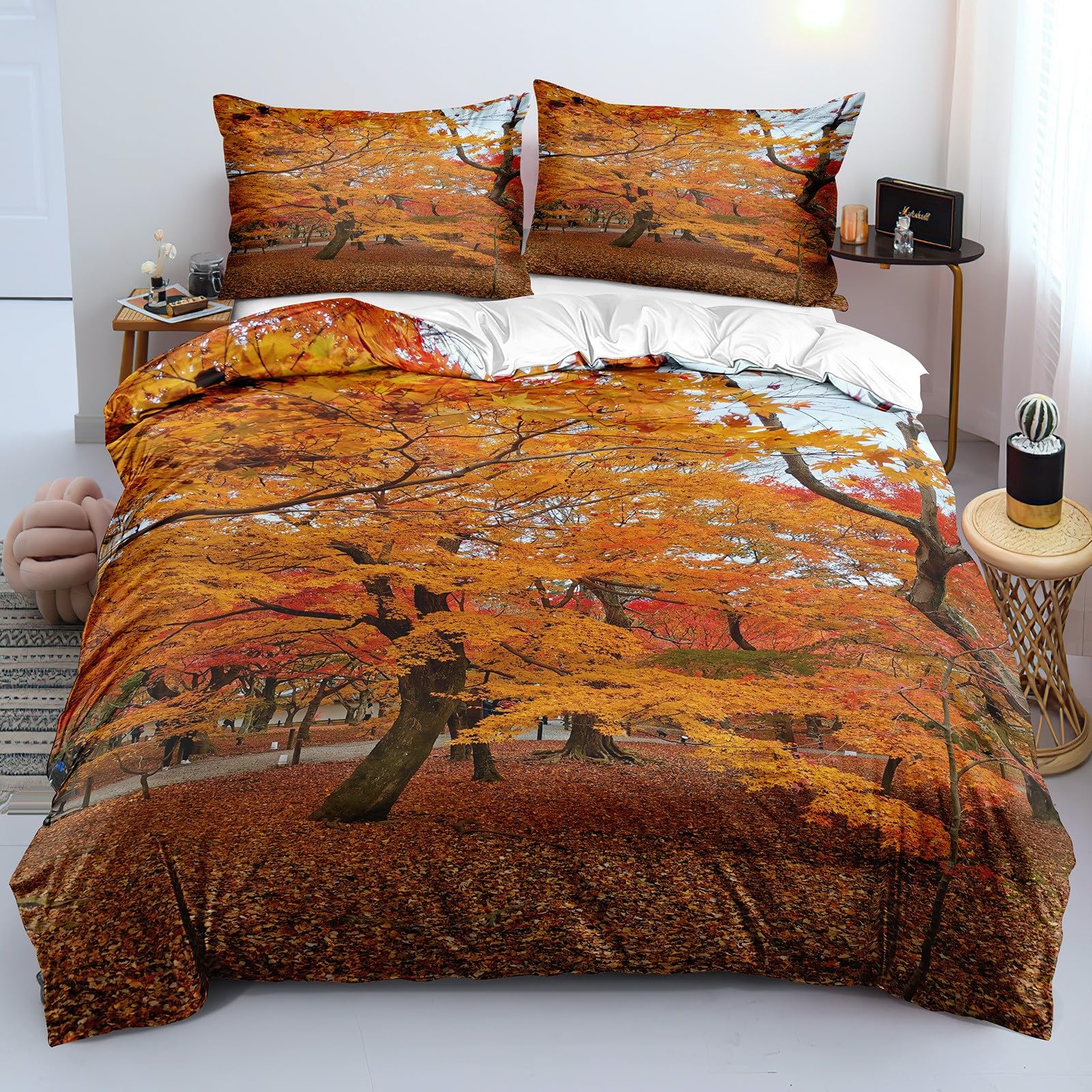Housse de couette 140x200 érable avec 2 taies d'oreiller microfibre douce