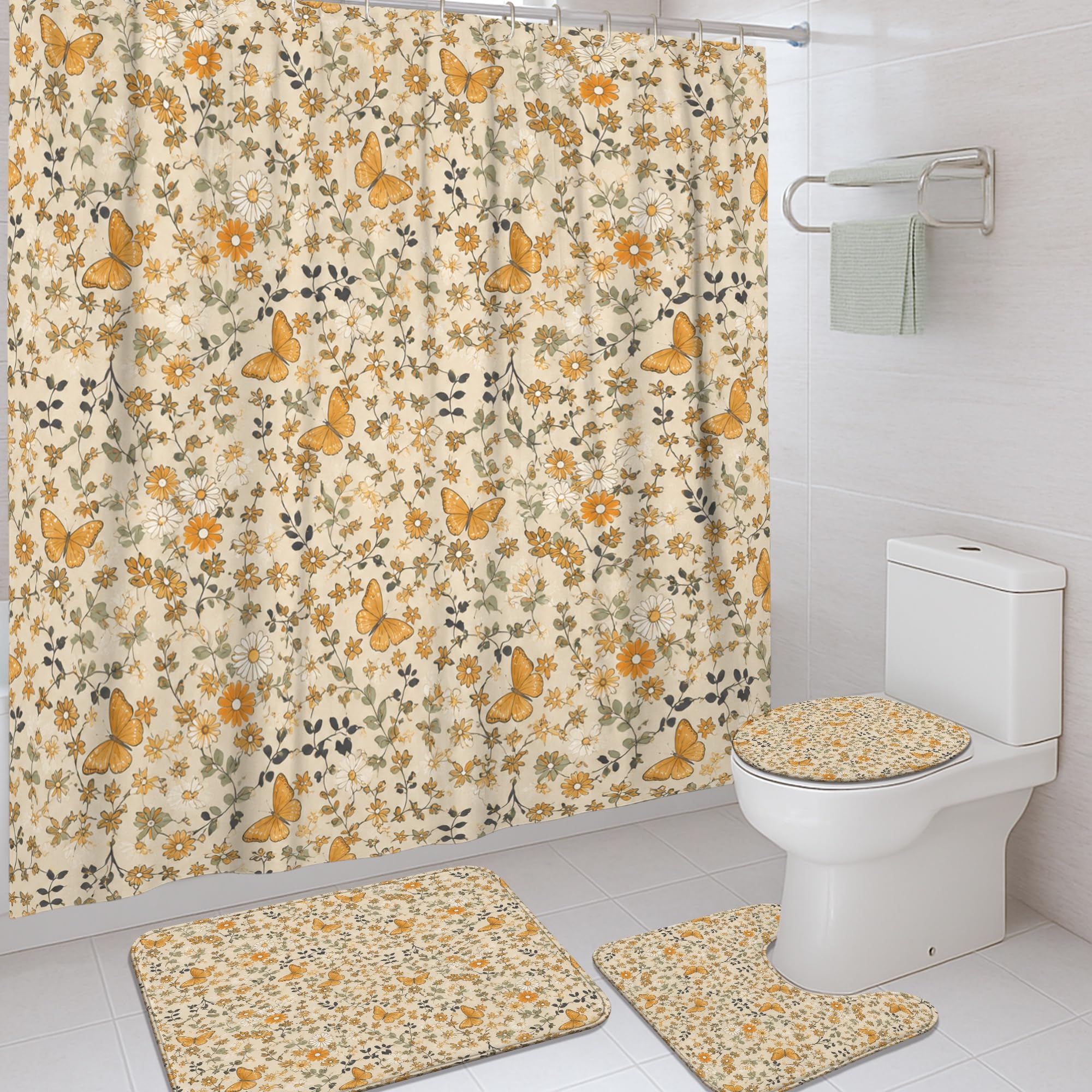Rideau de douche fleuri jaune pour instaurer une ambiance de printemps en appartement