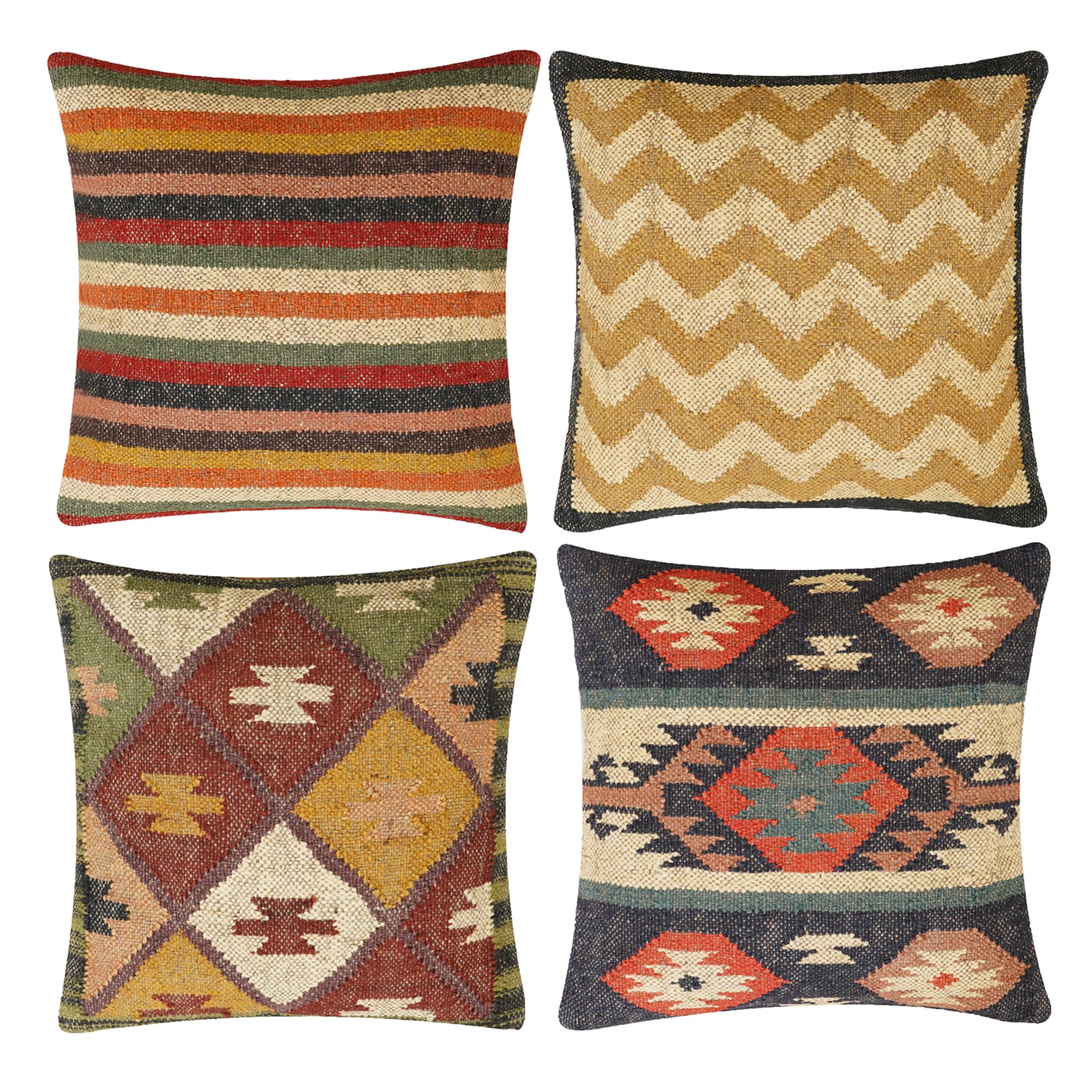 Taies d'oreiller turques en laine et jute INDACORIFY pour un salon bohème chaleureux