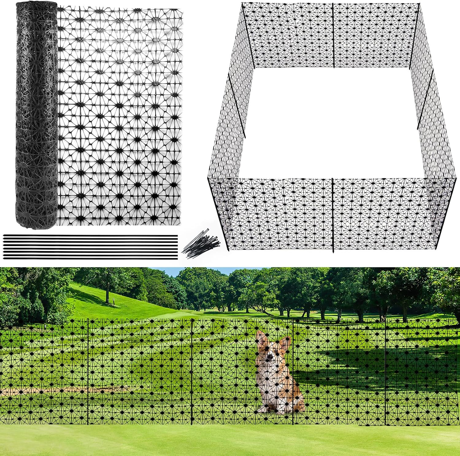 Tall Decorative Garden Fence Border 32in x16ft, Geometric Plastic Garden Edging Roll, Weather Resistant No Dig Fencing, Outdoor Animal Barrier for Rabbits & Small Pests, Yard Patio Flower Bed Decor