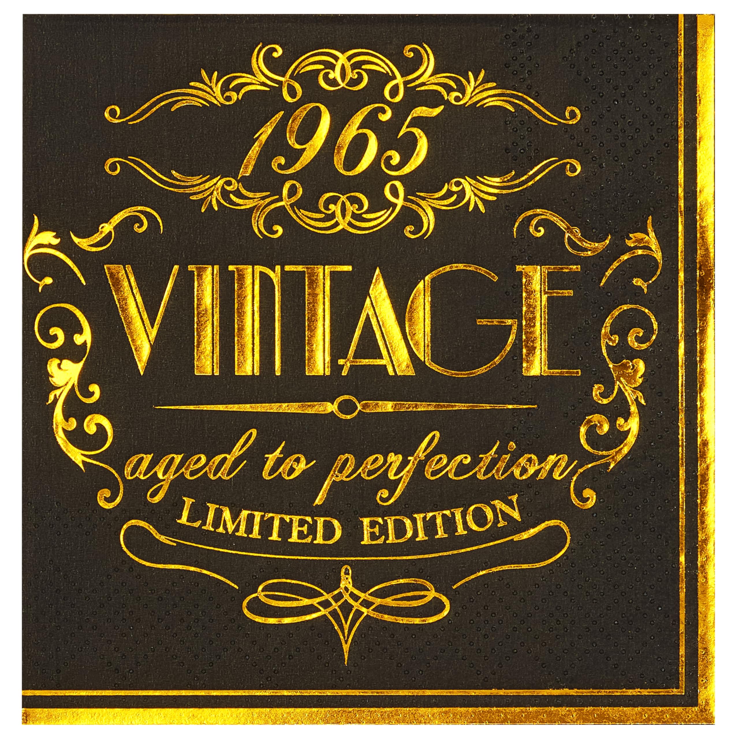 Crisky 60th Birthday Napkins for Men 60th Birthday Table Decorations Black Gold Vintage 1965 Beverage Dessert Cake Table Decorations Party Supplies 50