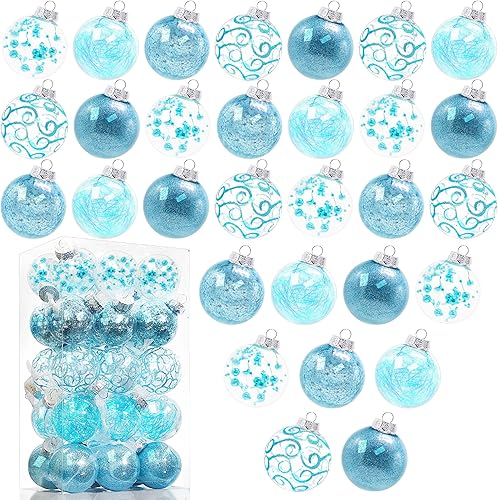 Lulu Home 30 adornos de bola de Navidad transparentes de 2 pulgadas, bolas transparentes preencordadas con decoraciones únicas en el interior, bolas