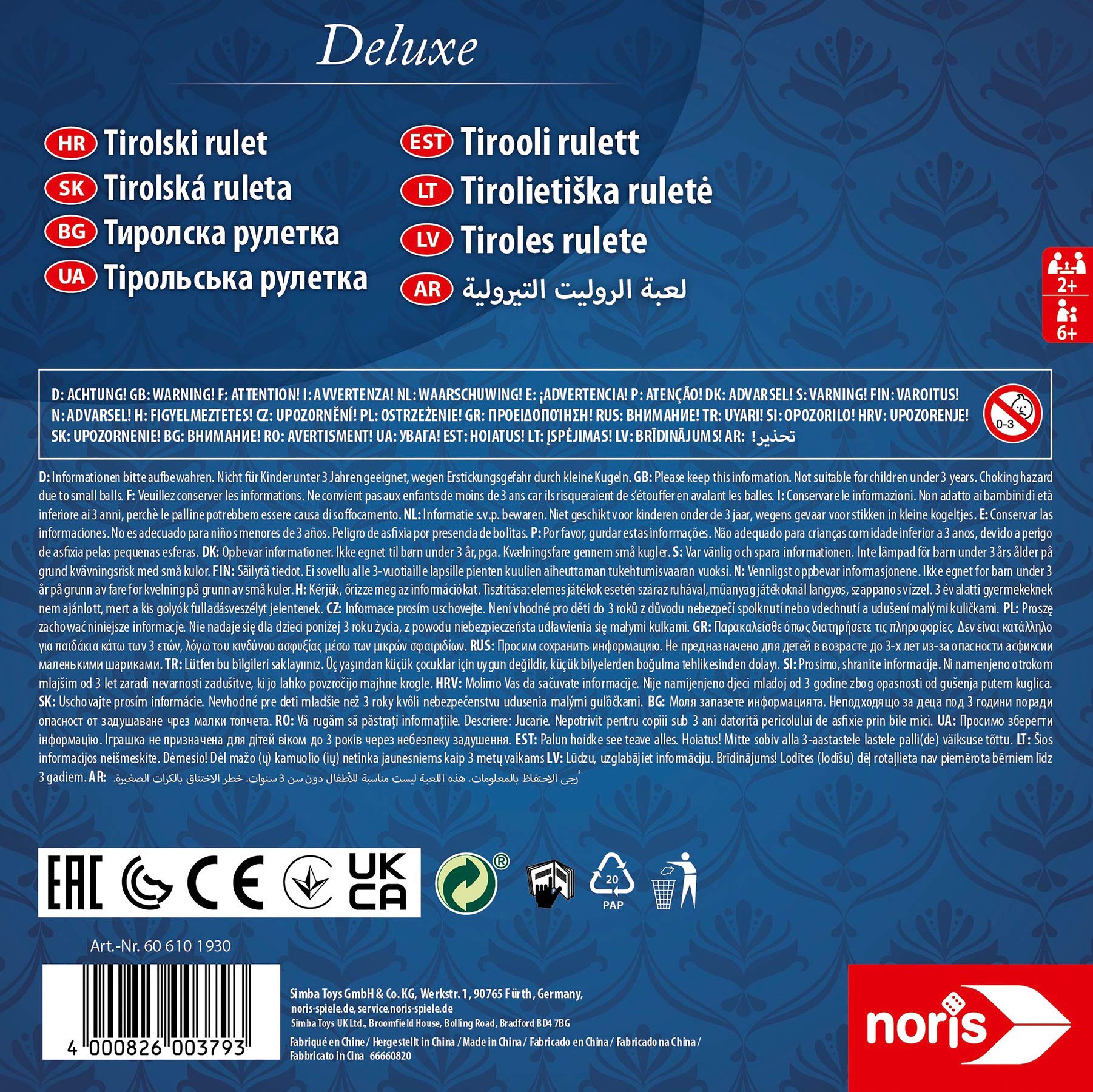 Noris 606101930 Deluxe Tirolese Roulette, il gioco in legno classico delle Alpi con trotola in legno, dai 6 anni in su