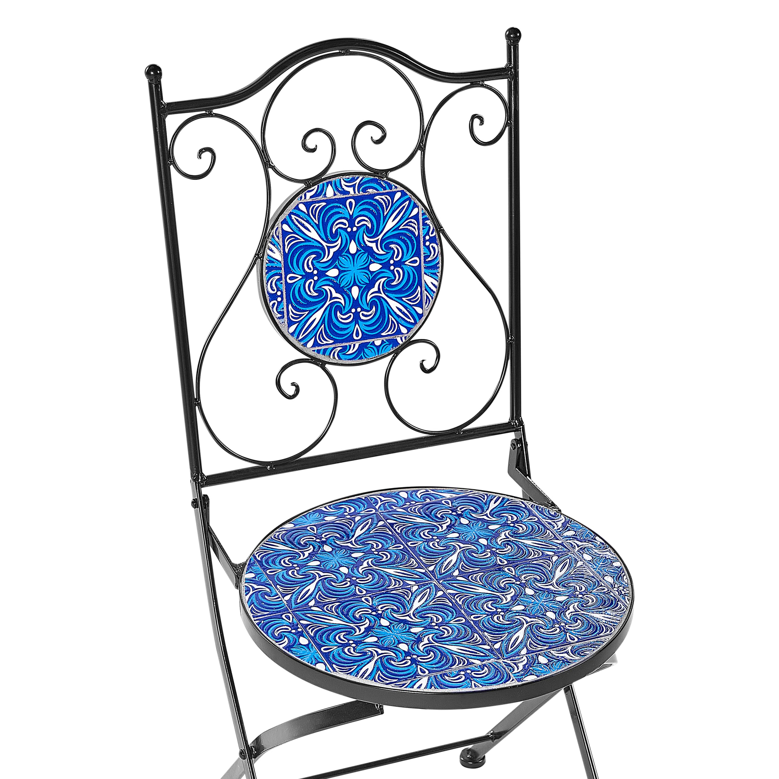 Balkon Set Metall schwarz / blau Mosaik Muster 2 Stühle 1 Tisch Cigliano