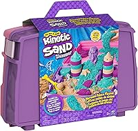 Vista 10 de Kinetic Sand, Juego de palacio de sirena con caja de arena plegable de 0,93 kg de arena de juego (morado neón, verde azulado brillante y playa)