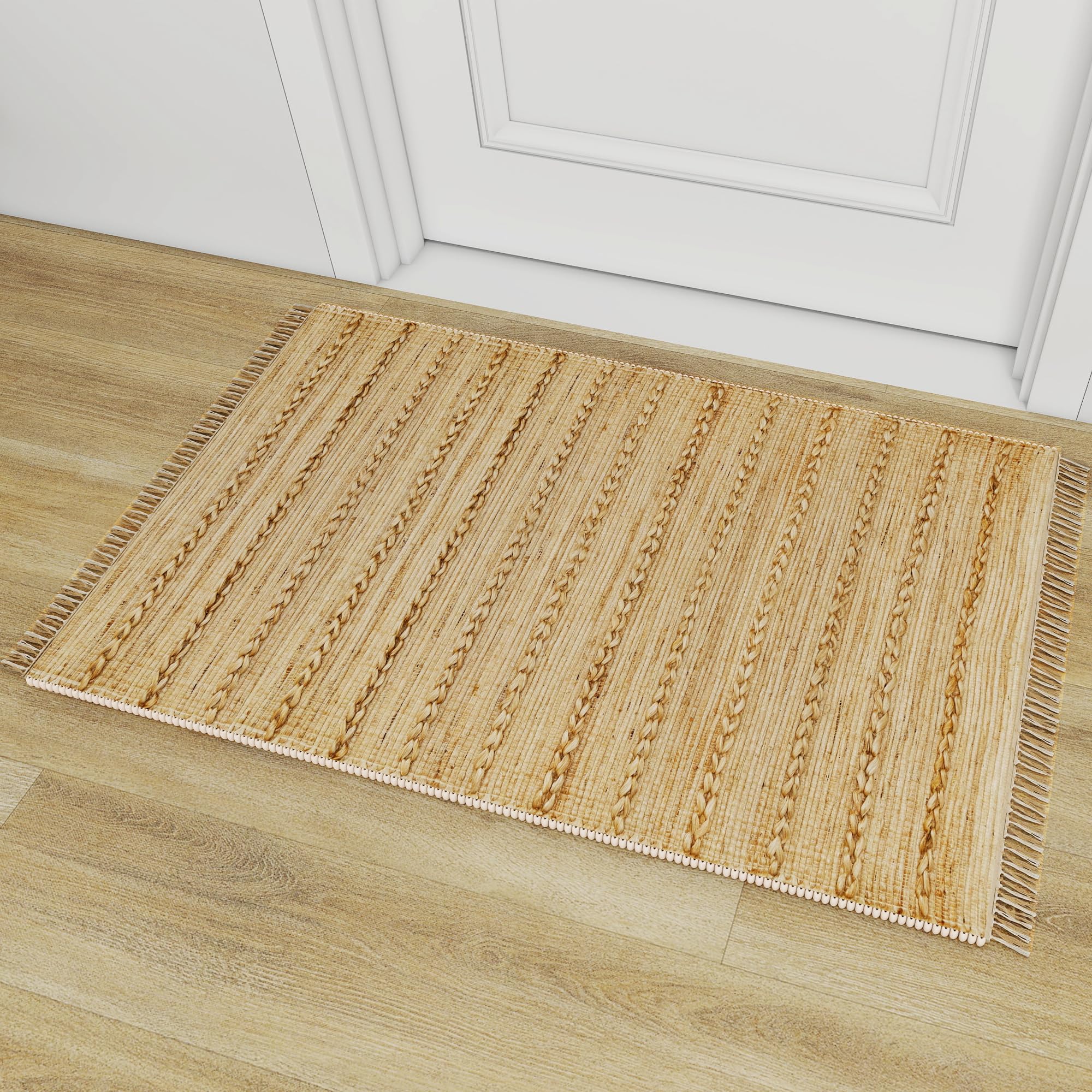 Eco Crave Handmade Jute Entryway Rug 2x3 ft – Solid Brown Design Welcome Mat, Natural Hand-Woven Low Pile Non-Slip Doormat for Indoor Outdoor,