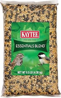 Kaytee Essentials Wild Bird Seed Blend with Black Oil Sunflower, Cracked Corn & Millet - Attracts Cardinals, Finches, Chickadees - 9.5 lbs No Milo