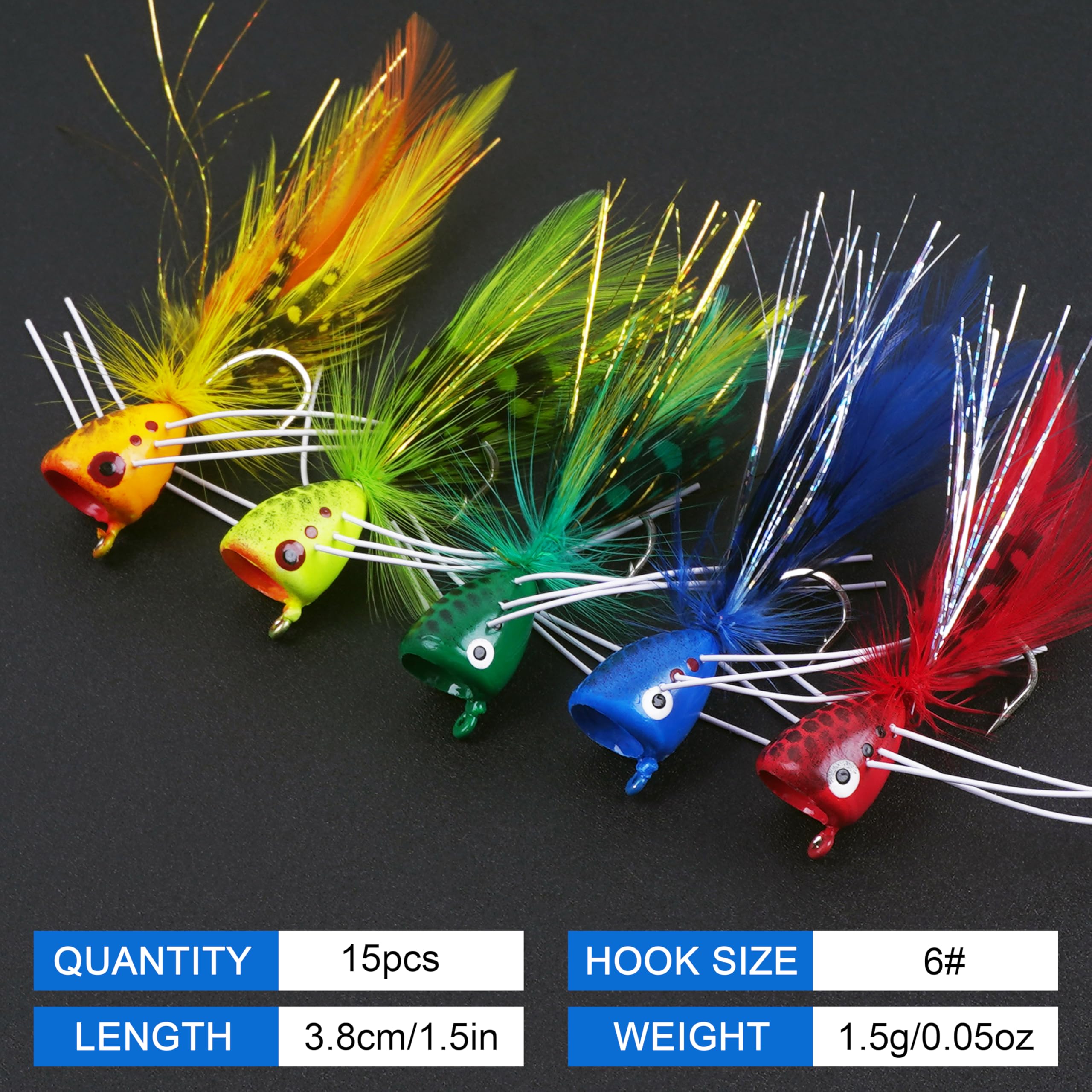 Fliegenfischen Popper Fliegen, Popper Angelköder, Topwater Poppers Fliegen, Käfer Köder für Fliegenfischen, Barsch, Bluegill, Crappie, Forelle, Lachs, Panfish, Barsch