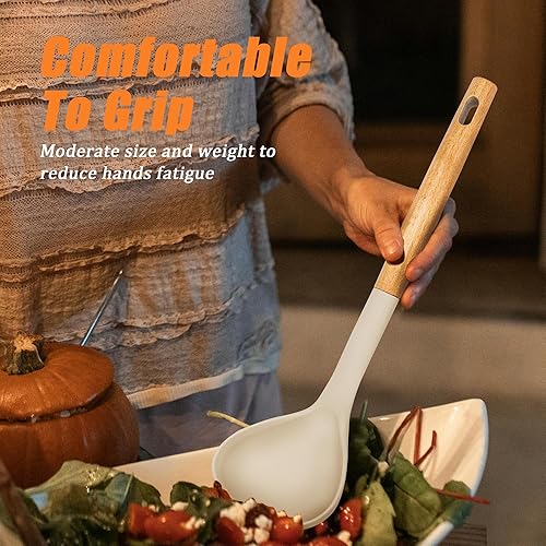 Miniatura 2 de EANINNO Juego de cucharas de cocina de silicona, 3 cucharones de sopa, antiadherentes, cuchara sólida, servidor de pasta para salsa de espagueti,