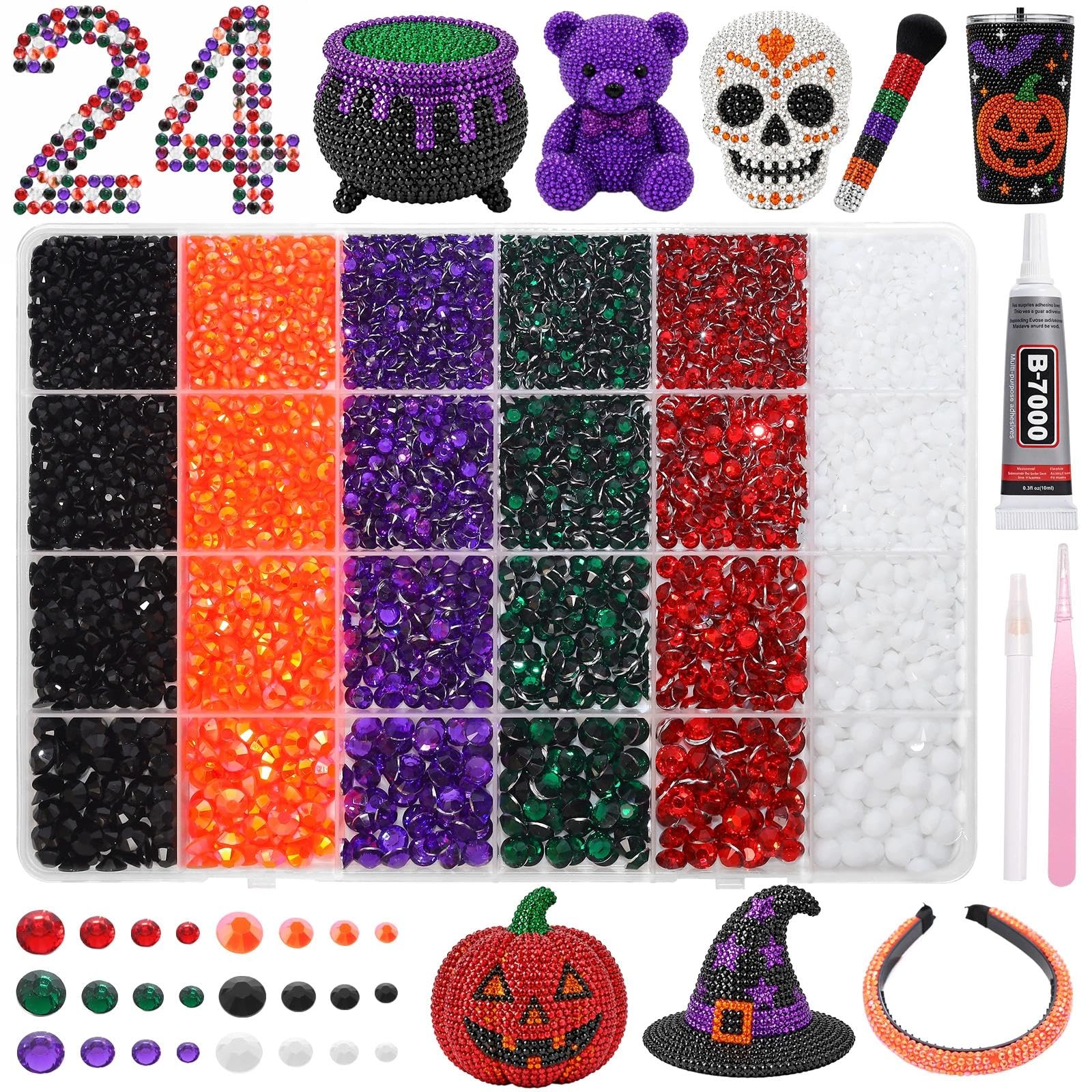 24Grid Halloween Rhinestones Kit 3-6mm, Flatback Gems for Bedazzling